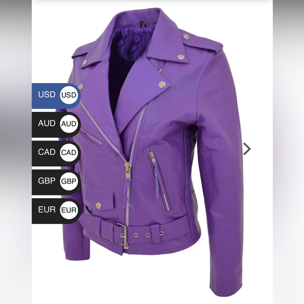 Purple Women's Leather Moto Jacket - Classic Biker Style - Picture 3 of 8